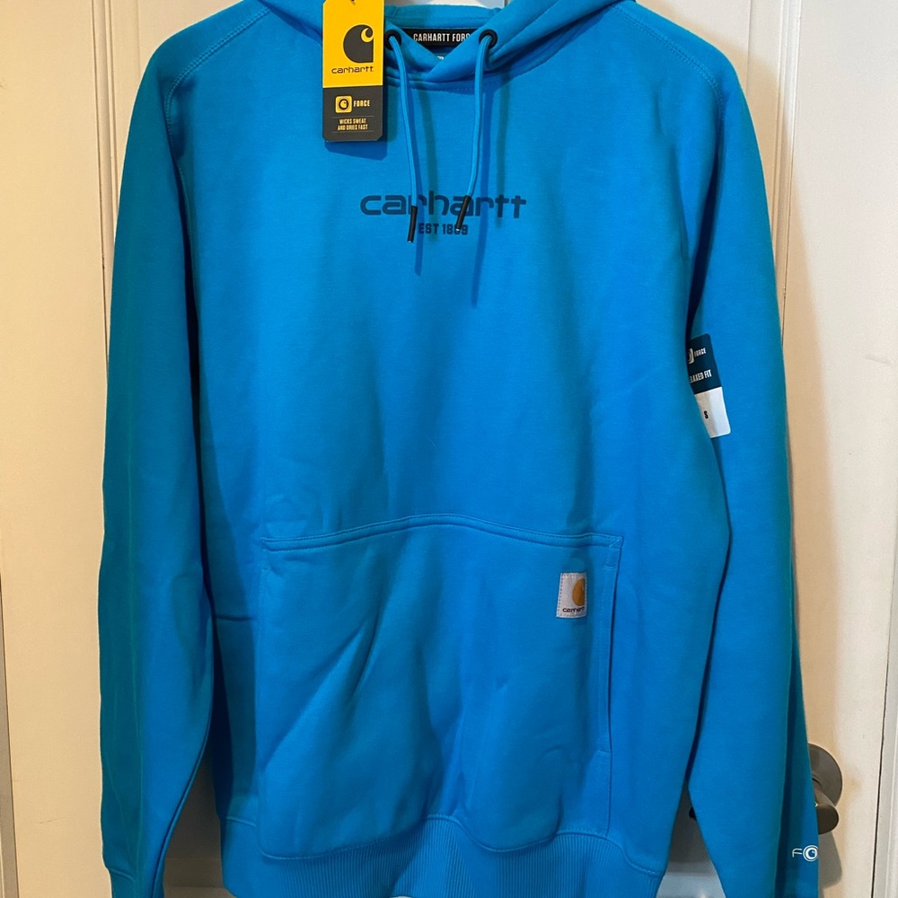 Carhartt Force Men’s Teal Blue Logo Crewneck Hoodie